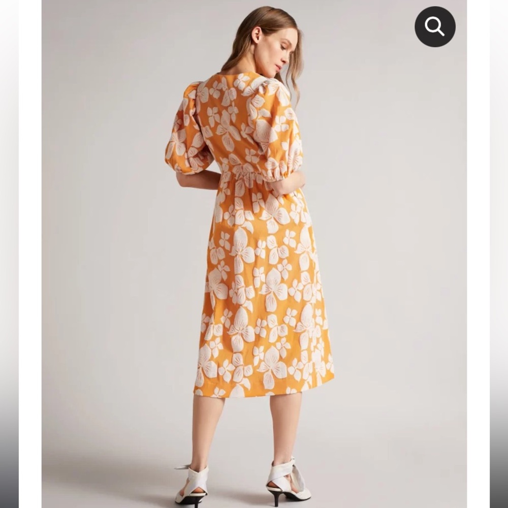 TED BAKER CINTHY BUTTON FRONT JACQUARD DRESS, DARK ORANGE - Picture 3 of 11